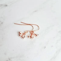 Rose Gold Drop Earrings - dainty little dangle teardrop minimalist trio of small polished charms - 14K gold fill upgrade hook option - Constant Baubling