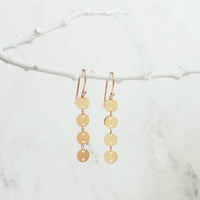 Gold Disk Earrings, gold sequin earring, gold disc earring, connected disks earring, round tag earring, gold circle earring, 4 disk earring - Constant Baubling