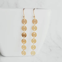 Gold Circle Earrings, connected circle earring, gold disk earring, gold sequin earring, small gold circle earring, gold tag earring, long - Constant Baubling
