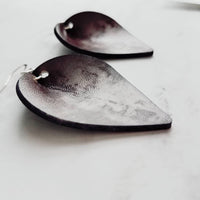 Grafitti Earrings, faux leather earring, vegan leather earring, leaf shape earring, mottled leather earring, moon crater earring, large - Constant Baubling