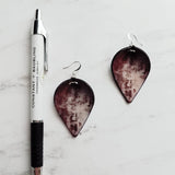 Grafitti Earrings, faux leather earring, vegan leather earring, leaf shape earring, mottled leather earring, moon crater earring, large - Constant Baubling