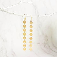 Gold Disk Earrings, gold sequin earring, gold disc earring, connected disks earring, round tag earring, gold circle earring, 4 disk earring - Constant Baubling