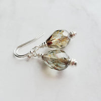 Silver Watercolor Drop Earrings, glass teardrops, tear drop earring, translucent earring, earth tones, brown blue sage moss olive green - Constant Baubling