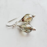 Silver Watercolor Drop Earrings, glass teardrops, tear drop earring, translucent earring, earth tones, brown blue sage moss olive green - Constant Baubling