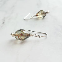 Silver Watercolor Drop Earrings, glass teardrops, tear drop earring, translucent earring, earth tones, brown blue sage moss olive green - Constant Baubling