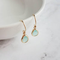 Mint Gold Teardrop Earrings, blue teardrop earring, mint blue teardrop earring, mint blue gold earring, blue drop earring bridesmaid earring - Constant Baubling