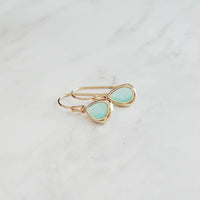 Mint Gold Teardrop Earrings, blue teardrop earring, mint blue teardrop earring, mint blue gold earring, blue drop earring bridesmaid earring - Constant Baubling