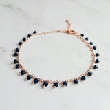 Thin Rose Gold Bracelet/Anklet, navy blue rose gold, dainty rose gold, rose gold anklet, beaded anklet, delicate rose gold bracelet, small - Constant Baubling