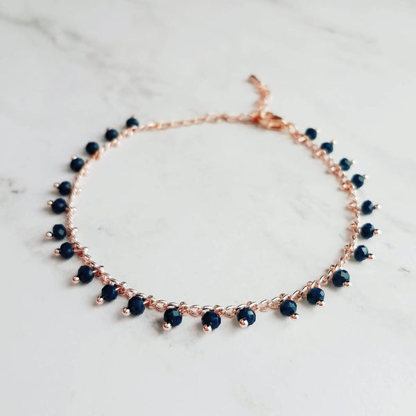 Thin Rose Gold Bracelet/Anklet, navy blue rose gold, dainty rose gold, rose gold anklet, beaded anklet, delicate rose gold bracelet, small - Constant Baubling