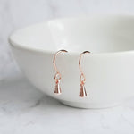 Rose Gold Teardrop Earrings, very tiny single drop earring, dainty rose gold earrings, minimalist rose gold earrings small rose gold dangles - Constant Baubling