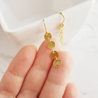 Gold Disk Earrings, gold sequin earring, gold disc earring, connected disks earring, round tag earring, gold circle earring, 4 disk earring - Constant Baubling
