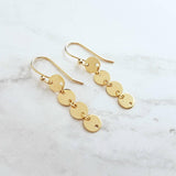 Gold Disk Earrings, gold sequin earring, gold disc earring, connected disks earring, round tag earring, gold circle earring, 4 disk earring - Constant Baubling