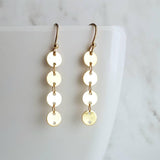 Gold Circle Earrings, connected circle earring, gold disk earring, gold sequin earring, small gold circle earring, gold tag earring, long - Constant Baubling