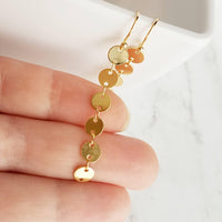 Gold Circle Earrings, connected circle earring, gold disk earring, gold sequin earring, small gold circle earring, gold tag earring, long - Constant Baubling