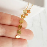 Gold Circle Earrings, connected circle earring, gold disk earring, gold sequin earring, small gold circle earring, gold tag earring, long - Constant Baubling