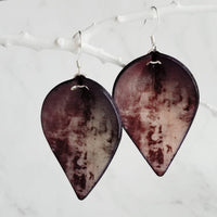 Grafitti Earrings, faux leather earring, vegan leather earring, leaf shape earring, mottled leather earring, moon crater earring, large - Constant Baubling