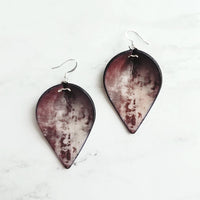 Grafitti Earrings, faux leather earring, vegan leather earring, leaf shape earring, mottled leather earring, moon crater earring, large - Constant Baubling