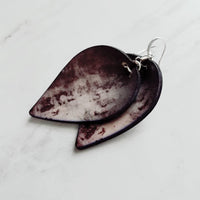 Grafitti Earrings, faux leather earring, vegan leather earring, leaf shape earring, mottled leather earring, moon crater earring, large - Constant Baubling