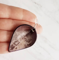 Grafitti Earrings, faux leather earring, vegan leather earring, leaf shape earring, mottled leather earring, moon crater earring, large - Constant Baubling