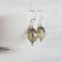 Silver Watercolor Drop Earrings, glass teardrops, tear drop earring, translucent earring, earth tones, brown blue sage moss olive green - Constant Baubling