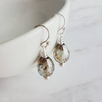 Silver Watercolor Drop Earrings, glass teardrops, tear drop earring, translucent earring, earth tones, brown blue sage moss olive green - Constant Baubling