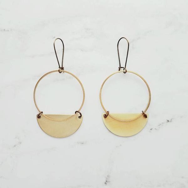 Gold Circle Earrings, gold hoop earring, semicircle earring, large gold earring, lightweight earring latching earring bronze earring, kidney - Constant Baubling