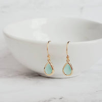 Mint Gold Teardrop Earrings, blue teardrop earring, mint blue teardrop earring, mint blue gold earring, blue drop earring bridesmaid earring - Constant Baubling