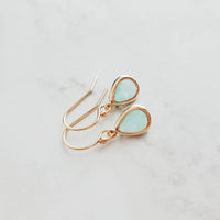Mint Gold Teardrop Earrings, blue teardrop earring, mint blue teardrop earring, mint blue gold earring, blue drop earring bridesmaid earring - Constant Baubling