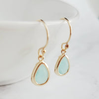 Mint Gold Teardrop Earrings, blue teardrop earring, mint blue teardrop earring, mint blue gold earring, blue drop earring bridesmaid earring - Constant Baubling