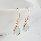Mint Gold Teardrop Earrings, blue teardrop earring, mint blue teardrop earring, mint blue gold earring, blue drop earring bridesmaid earring - Constant Baubling