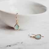 Mint Gold Teardrop Earrings, blue teardrop earring, mint blue teardrop earring, mint blue gold earring, blue drop earring bridesmaid earring - Constant Baubling