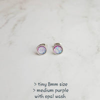 Amethyst Stud Earrings, purple opal earring, small purple earring, small purple stud, hypoallergenic earring, faux druzy earring, round gem - Constant Baubling