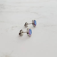 Amethyst Stud Earrings, purple opal earring, small purple earring, small purple stud, hypoallergenic earring, faux druzy earring, round gem - Constant Baubling