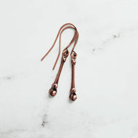 Copper Stick Earrings, long thin copper earring, pendulum earring, antique copper earring, aged copper earring, narrow bar earring, drop - Constant Baubling
