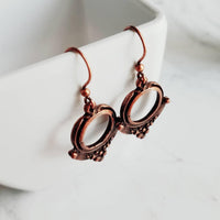 Copper Circle Earrings, small copper dangles, round copper earring, ball accents, antique copper earring, rust brown, oxidized hoop earrings - Constant Baubling