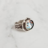 Chunky Silver Ring - deep round bezel set faux paua shell inset - ocean watercolor - antiqued/oxidized finish - adjustable band 7 8 9 10 - Constant Baubling