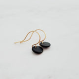 Small Disc Earrings, matte black disks, 14K SOLID GOLD hook opt, tiny black circle, little black earring, petite earring, modern minimalist - Constant Baubling