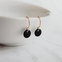 Small Disc Earrings, matte black disks, 14K SOLID GOLD hook opt, tiny black circle, little black earring, petite earring, modern minimalist - Constant Baubling