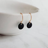 Small Disc Earrings, matte black disks, 14K SOLID GOLD hook opt, tiny black circle, little black earring, petite earring, modern minimalist - Constant Baubling