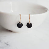 Small Disc Earrings, matte black disks, 14K SOLID GOLD hook opt, tiny black circle, little black earring, petite earring, modern minimalist - Constant Baubling