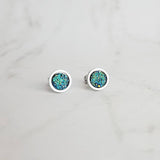 Stainless Stud Earrings, cobalt blue stud, aqua teal blue earring, peacock blue earring, faux druzy stone stud, rough surface hypoallergenic - Constant Baubling