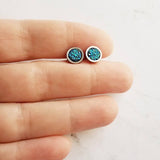 Stainless Stud Earrings, cobalt blue stud, aqua teal blue earring, peacock blue earring, faux druzy stone stud, rough surface hypoallergenic - Constant Baubling