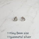 Gunmetal Silver Stud Earrings - tiny faux druzy stone - simple small round rough rock - hypoallergenic post drusy imitation little gray gem - Constant Baubling