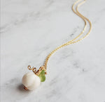 White Pumpkin Necklace - Halloween necklace, fall necklace, pumpkin pendant, pumpkin charm, white gold pumpkin necklace, gold chain, autumn - Constant Baubling