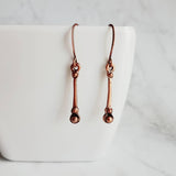 Copper Stick Earrings, long thin copper earring, pendulum earring, antique copper earring, aged copper earring, narrow bar earring, drop - Constant Baubling