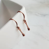 Copper Stick Earrings, long thin copper earring, pendulum earring, antique copper earring, aged copper earring, narrow bar earring, drop - Constant Baubling