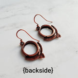 Copper Circle Earrings, small copper dangles, round copper earring, ball accents, antique copper earring, rust brown, oxidized hoop earrings - Constant Baubling