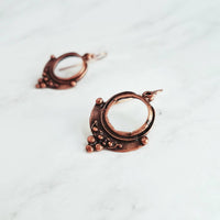 Copper Circle Earrings, small copper dangles, round copper earring, ball accents, antique copper earring, rust brown, oxidized hoop earrings - Constant Baubling