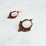 Copper Circle Earrings, small copper dangles, round copper earring, ball accents, antique copper earring, rust brown, oxidized hoop earrings - Constant Baubling