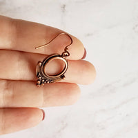 Copper Circle Earrings, small copper dangles, round copper earring, ball accents, antique copper earring, rust brown, oxidized hoop earrings - Constant Baubling